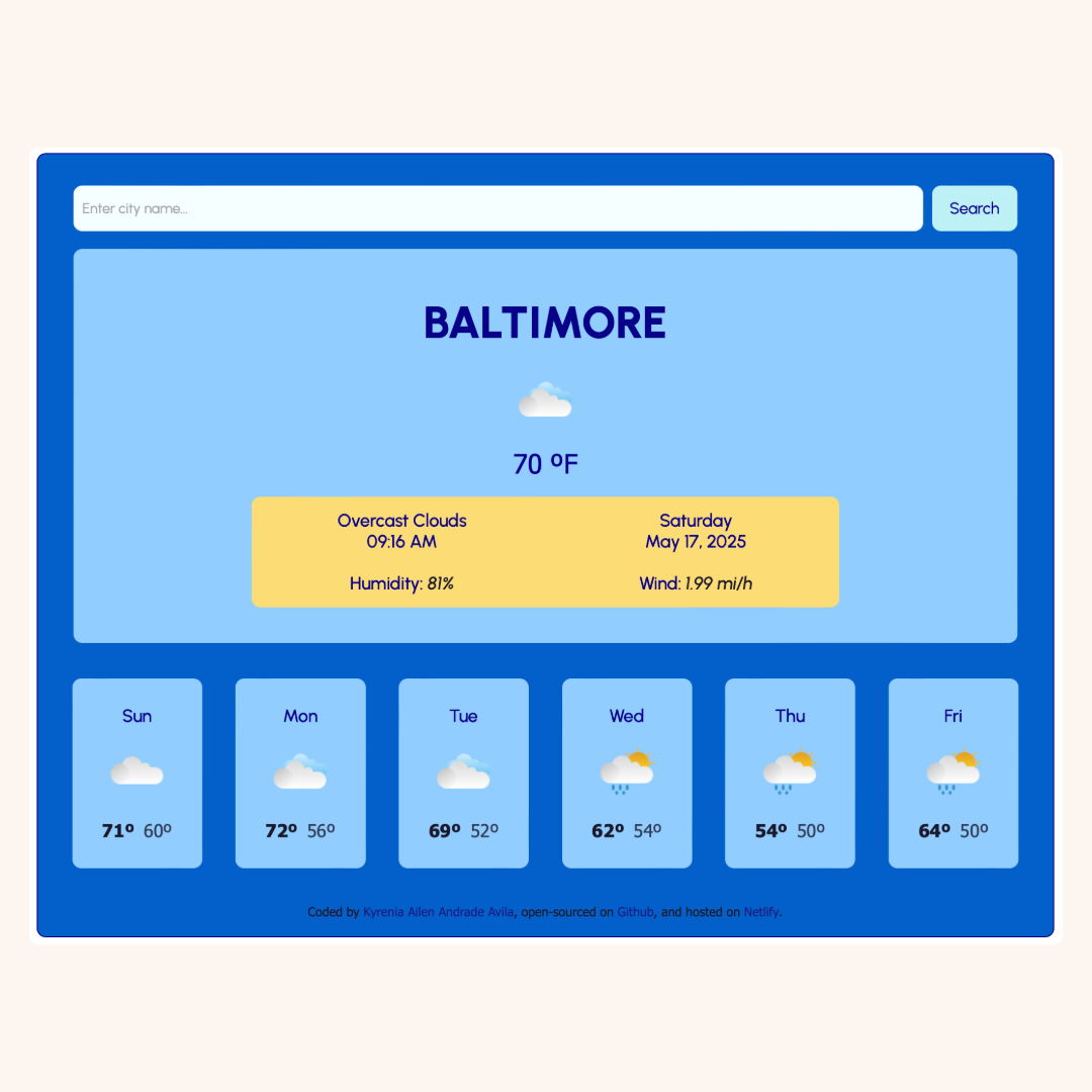 Screenshot from the Weather and Forecasting app