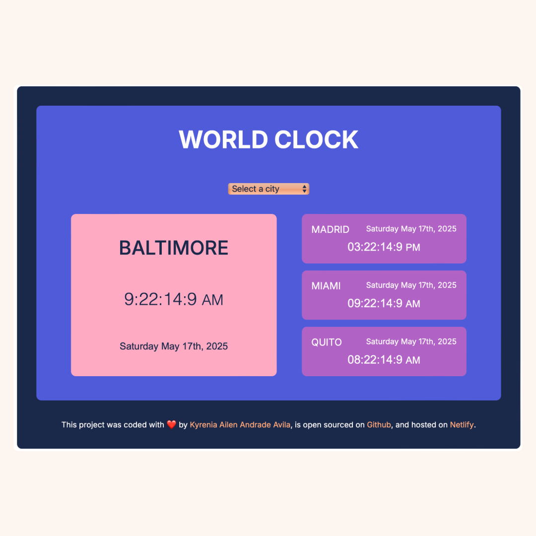 Screenshot from the World Clock app